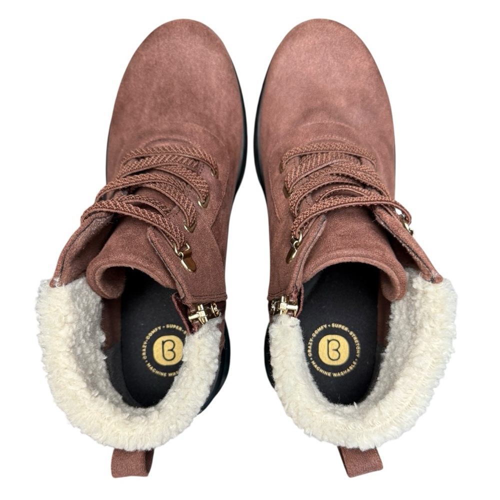 Bzees Garner Shearling Ankle Booties Brown Sz 9 Zip Comfort - Picture 4 of 9